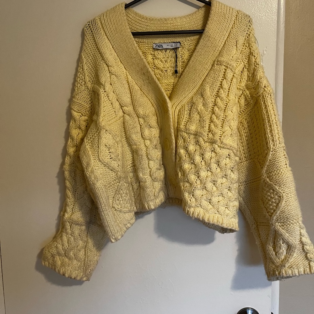 Zara Yellow Cable Knit Cardigan